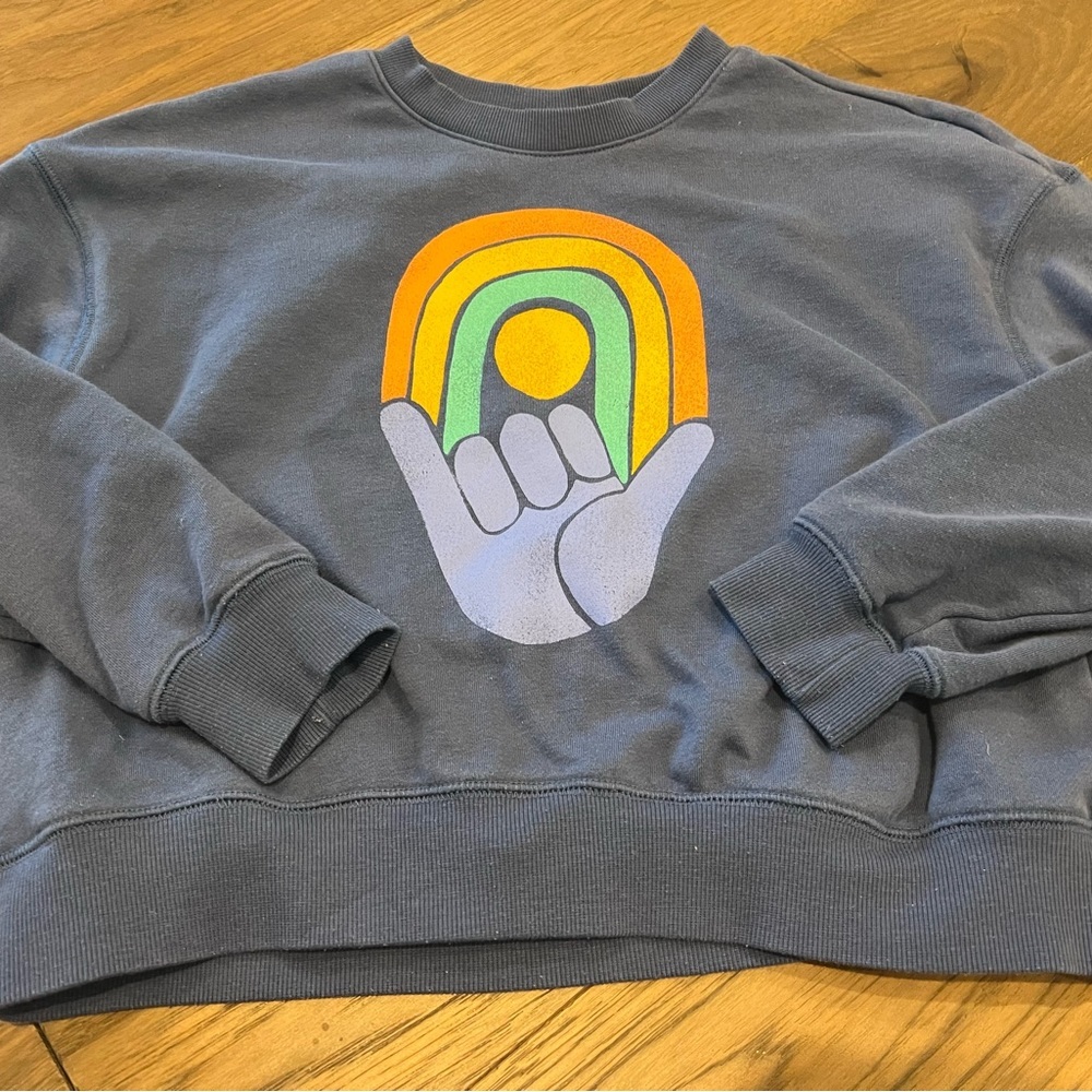 Old Navy Girls Size L (10-12) Blue Graphic Crew-Neck Boxy Sweatshirt